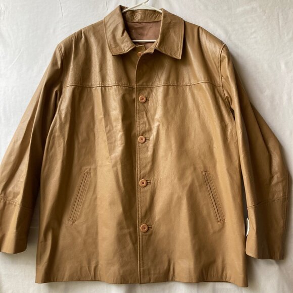 Vintage Womens Camel Beige Genuine Leather Jacket Size XXL 2X 90s Argentina NWT - Picture 1 of 15